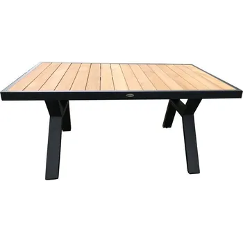 Zahradní stůl Kvalitní venkovní stůl hliník + dřevo na terasu pro 4 - 6 osob, grafit / hnědé dřevo teak