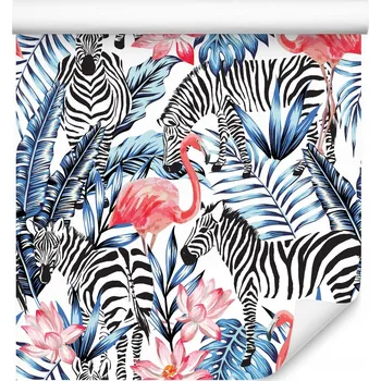 Fototapeta Tapeta do ložnice ZEBRA Růžové Plameňáci Rostliny