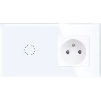 vypínač SPÍNAČ SVĚTLA 1G JEDNODUCHÝ SKLENĚNÝ + ZÁSUVKA JEDNODUCHÁ BÍLÁ