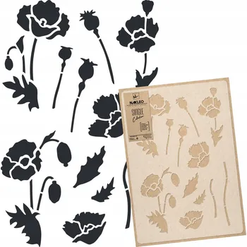 Šablona Malířská OPAKOVANĚ POUŽITELNÁ L 59x95cm KVĚTINOVÝ VZOR Listy KVĚTY VLČÍ MÁKY