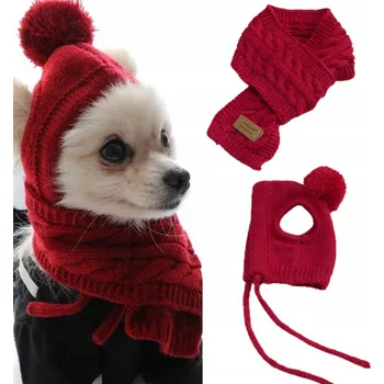 Čepice MĚKKÁ ČERVENÁ ČEPICE A ŠÁLA PRO PSA A KOČKU, VELIKOST M