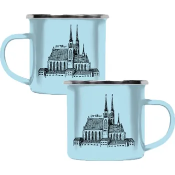 Barevný plecháček - nerezový lem s potiskem Petrov Brno černobílá