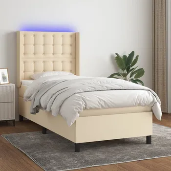 Postel vidaXL Box spring postel s matrací a LED 80 x 200 cm textil [3138590] Barva: krémová