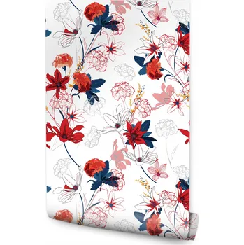 Fototapeta Dekorativní tapeta KVĚTY Listy jako malované - Vzor