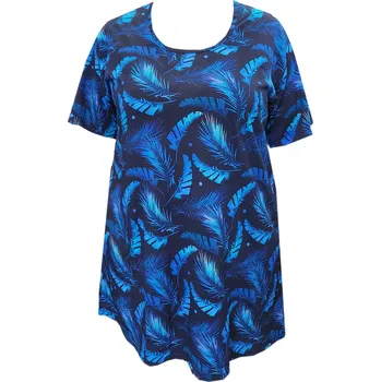 Dámské tričko Tunika bavlněná s kapsami / maxitriko (modré peří) - v nadměrné velikosti 3382