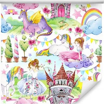 Tapeta Tapeta do dětského pokoje draci, jednorožci z pohádky