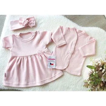 Dívčí šaty AMÁLKA Šaty krátký rukáv s kabátkem a čelenkou, ažurový vzor, pudrově růžové Velikost: 62