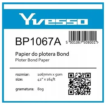 Kancelářský papír Papír v roli pro plotr Yvesso Bond 1067 mm x 50 m, 80 g/m²