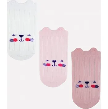 Kojenecké ponožky, 3 páry - Kočička, bílá/růžová/losos, Velikost koj. oblečení 56-68 (0-6 m)