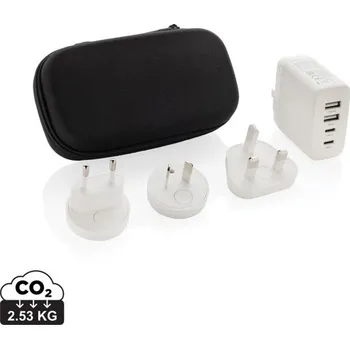 Cestovní nabíječka TravelCharge Pro s USB C z RCS plastu, Firemní dárkové předměty s vlastním potiskem