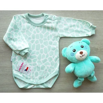 AMÁLKA Bavlněné body dlouhý rukáv, žirafí potisk, zelené mint Velikost: 86