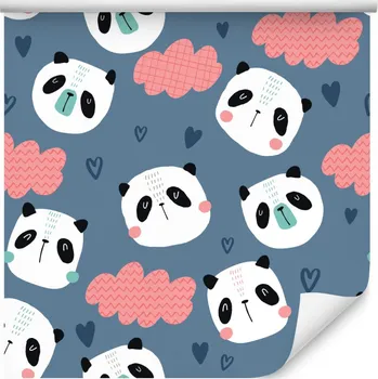 Tapeta 10 m TAPETA do dětského pokoje pandy mraky srdce