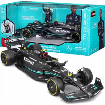 autíčko Závodní auto FORMULE F1 Mercedes AMG W14, figurka Lewis Hamilton 1:24, BBURAGO 18-28037