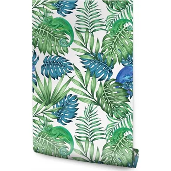 Fototapeta Tapeta do jídelny: Exotické listy, chameleoni