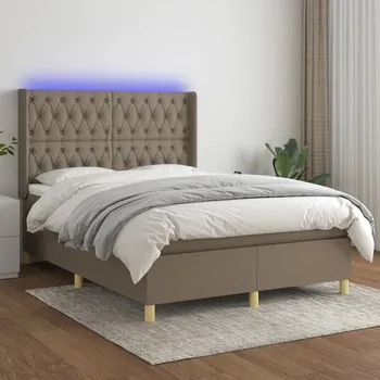 Postel vidaXL Box spring postel s matrací a LED 140x190 cm textil [3139111] Barva: taupe