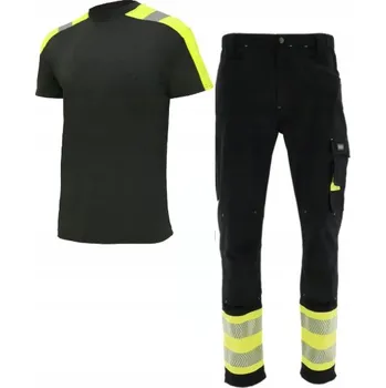 Pracovní obuv ELASTICKÉ pracovní kalhoty stretch BOZP reflexní SPANDEX + tričko 46