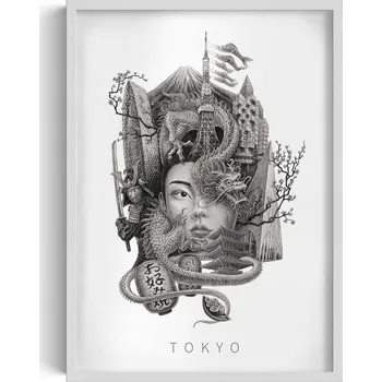 Obraz Plakát v rámu Wallfluent Tokyo Tower Višňový květ 50 x 70 cm