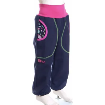 Dívčí kalhoty Baja desing Softshellové kalhoty tmavě modré s květy, dívka Velikosti: 104