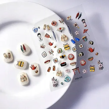 samolepka Japonské Samolepky na nehty 3D Samolepící konvexní vzory SUSHI
