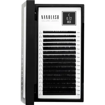 Péče o řasy a obočí Umělé řasy pro prodlužování Nanolash - 0.12 zakřivení C mix 6-13mm 16 proužků