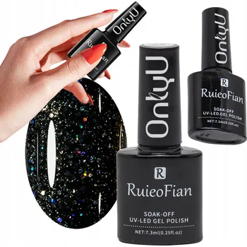 Lak na nehty ČERNÝ BROKÁTOVÝ HYBRIDNÍ LAK NA NEHTY S LESKEM UV/LED LAK L125