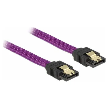 Kabel do PC Delock SATA kabel 6 Gb/s 50 cm přímý/přímý, kovové svorky, fialový Premium