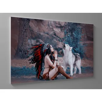 Obraz Obraz indiánka a vlk Rozměr: 60 x 40 cm