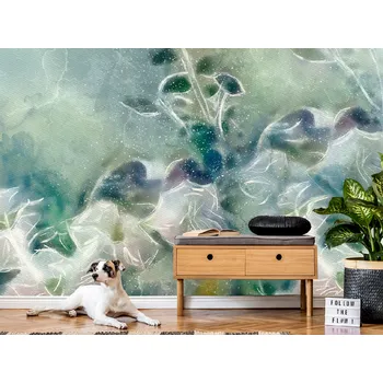 Tapeta Tapeta zelené květy olejomalba