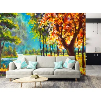 Tapeta Tapeta malba les u jezera