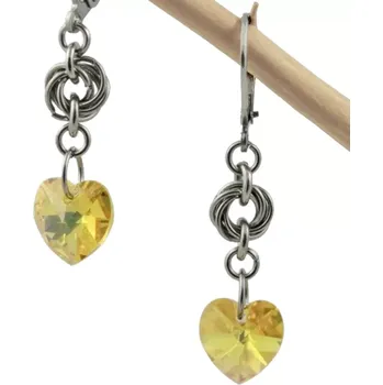 Náušnice Náušnice Swarovski srdíčka žlutá s kroužky