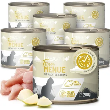 Krmivo pro kočku REAVET Jemné menu pro kočky - kuře s křepelkou a hruškami (200 g) Počet a hmotnost: 1 x 200g