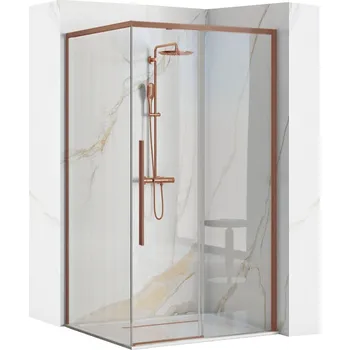 Rea Solar, sprchový kout s posuvnými dveřmi 90(dveře) x 90(stěna) x 195 cm, 6mm čiré sklo, měděný matný profil, REA-K9512