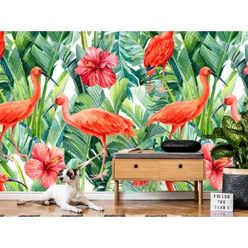 Tapeta Tapeta plameňáci v květinách