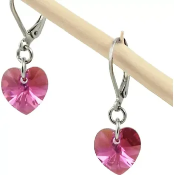 Náušnice Náušnice Swarovski srdíčka fuchsiová