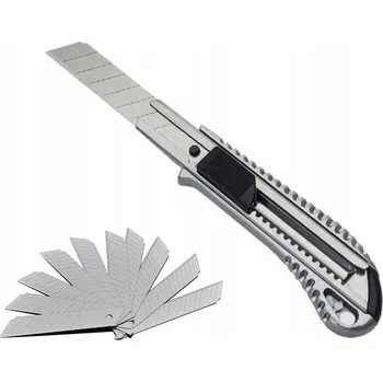Pracovní nůž NŮŽ NA TAPETY KOVOVÝ ŘEZÁK 18MM + 11 ČEPELÍ NA TAPETY