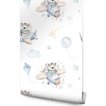 Fototapeta Tapeta pro děti MEDVÍDCI Letadla Obláčky Balónky