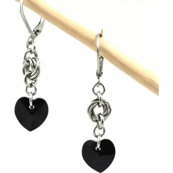 Náušnice Náušnice Swarovski srdíčka černá s kroužky