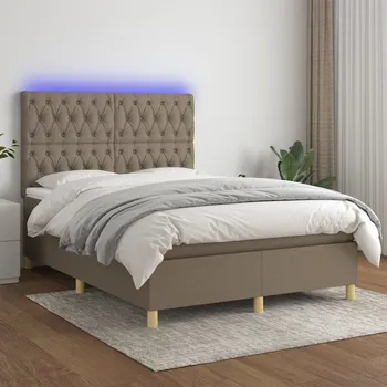 Postel vidaXL Box spring postel s matrací a LED 140x190 cm textil [3135669] Barva: taupe