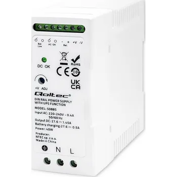 Bezpečnostní kamera Qoltec Stabilní napájecí zdroj na DIN lištu s funkcí UPS 40W