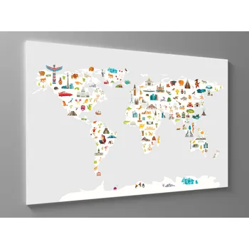 Obraz Obraz mapa světa s ikonami Rozměr: 60 x 40 cm