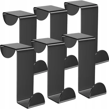 Věšák 6X ČERNÝ HÁČEK NA DVEŘE VĚŠÁK NA BUNDY KABÁTY KLOBOUKY ČEPICE