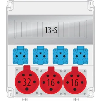 Rozvaděč Rozvaděč Pawbol B.18.320-4 R-BOX 1x32A/5P 2x16A/5P 4x16A/250V 13mod