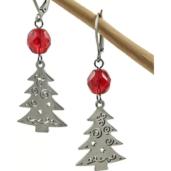 Náušnice Náušnice Vánoční strom s červenou