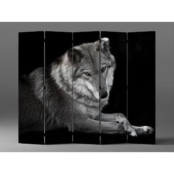 Paraván Černobílý paraván vlk Rozměr: 225 x 180 cm