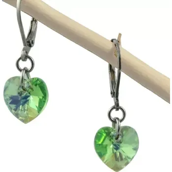 Náušnice Náušnice Swarovski srdíčka zelená