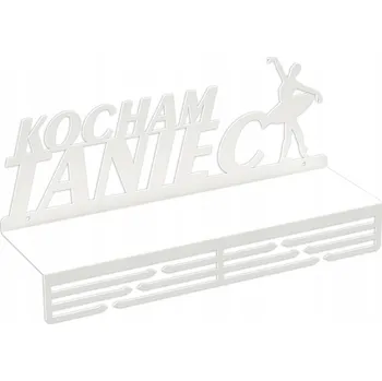 Věšák Kovový věšák na medaile, poháry a sošky MILUJI TANEC s poličkou