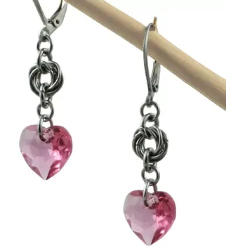 Náušnice Náušnice Swarovski srdíčka růžová s kroužky