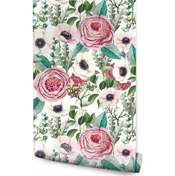 Fototapeta Tapeta Růže, Sasanky a Listy Eukalyptu