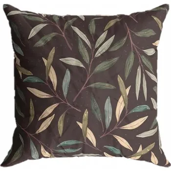 Polštář HNĚDÝ DEKORAČNÍ POLŠTÁŘ 40x40 cm POLŠTÁŘ SE VZOREM LISTŮ do Obývacího Pokoje
