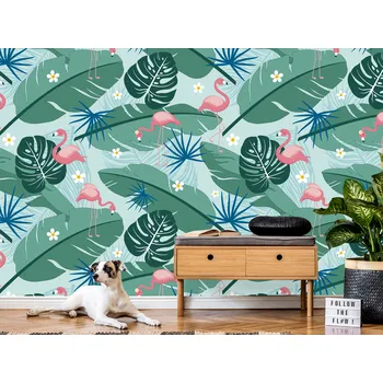 Tapeta Tapeta abstrakce palmových listů a plameňáků